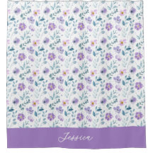 Lila Grön Akrylmålade Vilda Blommor Monogram Namn