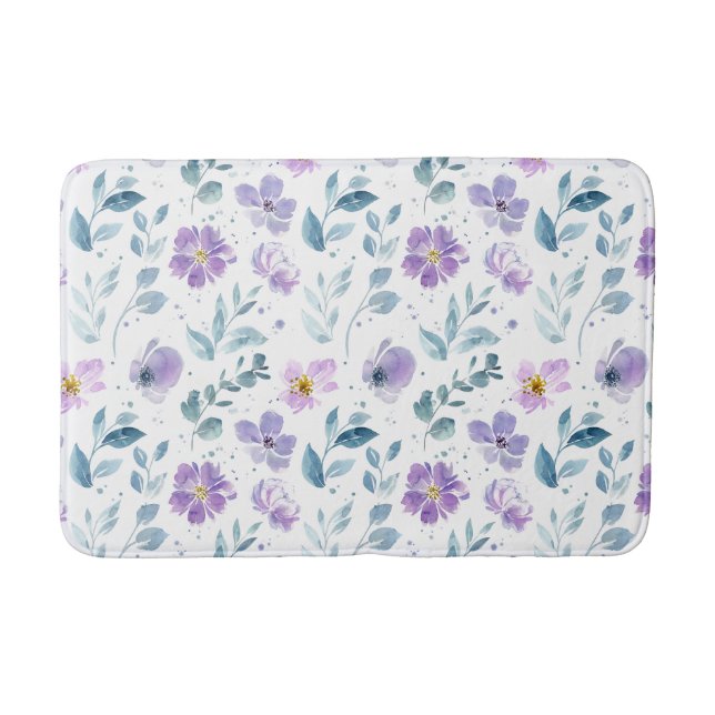 Lila Grön Akvarell Vildblomma Badrumsmatta (Framsidan)