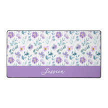 Lila Grön Akvarell Vildblomma Monogram Namn
