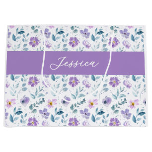 Lila Grön Akvarell Vildblomma Monogram Namn