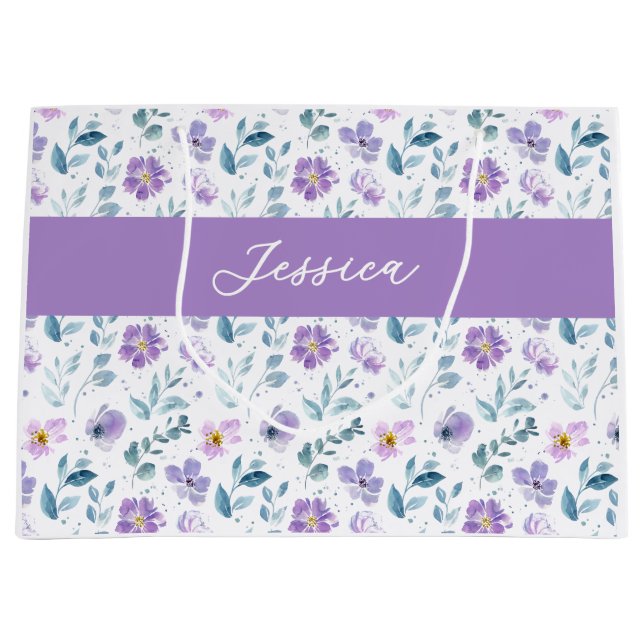 Lila Grön Akvarell Vildblomma Monogram Namn (Framsidan)