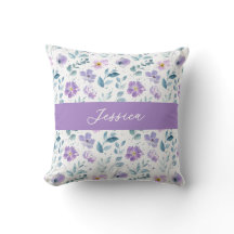 Lila Grön Akvarell Vildblomma Monogram Namn