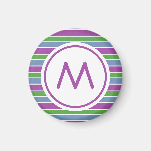 Lila Grön Blå Randig Monogram Magnet