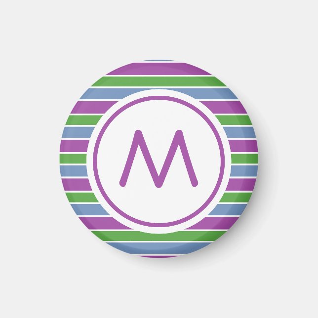 Lila Grön Blå Randig Monogram Magnet (Framsidan)