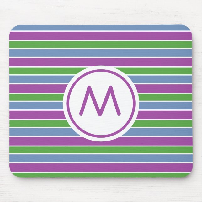 Lila Grön Blå Randig Monogram Musmatta (Framsidan)