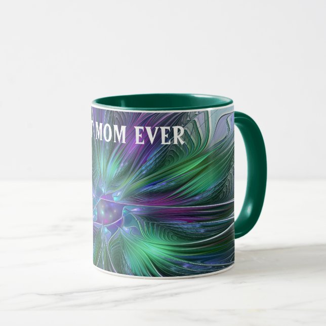Lila Grön Blomma Abstrakt Konst Fraktal Bästa Mamm Mugg (Framsida höger)