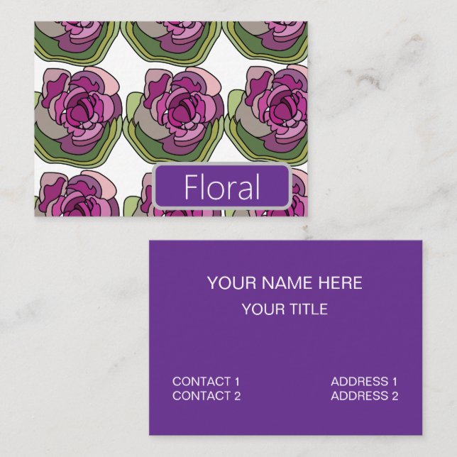 Lila Grön Blomma Blommig Visitkort (Fram/baksida)
