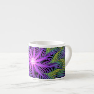 Lila Grön Blomma Modern Abstrakt Fraktal Konst Espressomugg