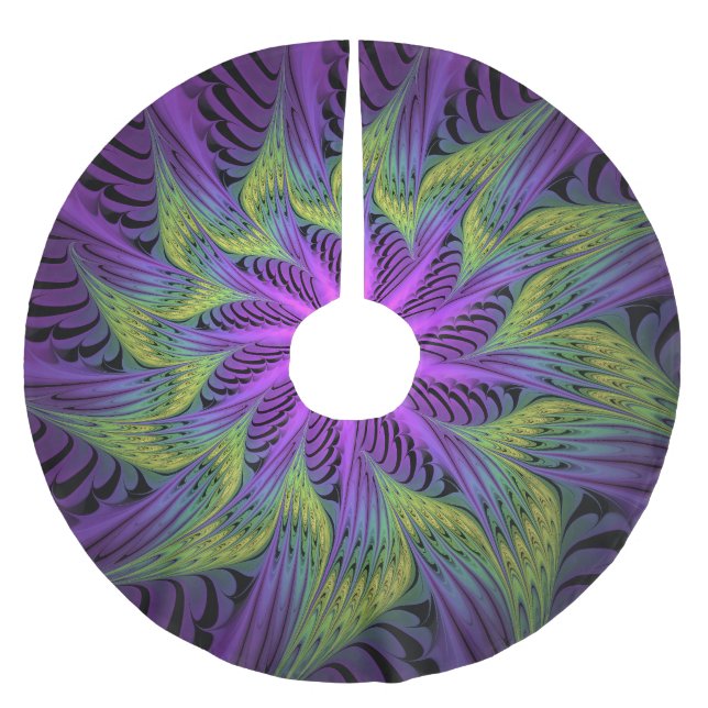 Lila Grön Blomma Modern Abstrakt Fraktal Konst Julgransmatta Borstad Polyester (Framsidan)