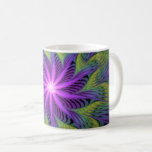 Lila Grön Blomma Modern Abstrakt Fraktal Konst Kaffemugg