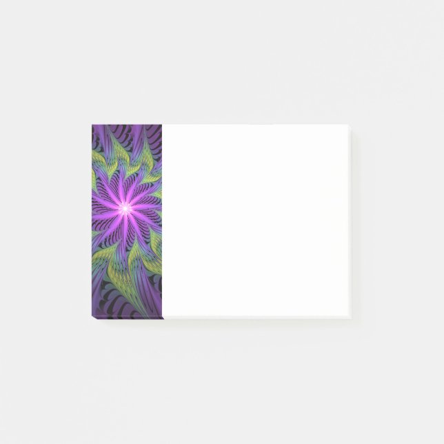 Lila Grön Blomma Modern Abstrakt Fraktal Konst Post-it Block (Framsida)