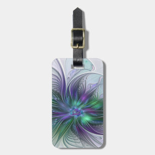 Lila Grön Blomma Modern Abstrakt Konst Fraktal Bagagebricka