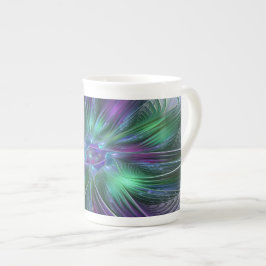Lila Grön Blomma Modern Abstrakt Konst Fraktal Benporslin Mugg