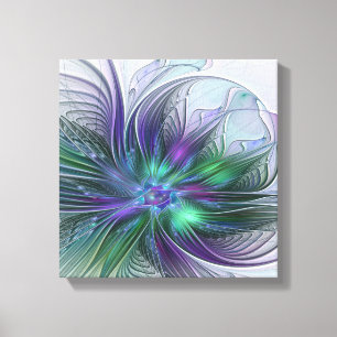 Lila Grön Blomma Modern Abstrakt Konst Fraktal Canvastryck