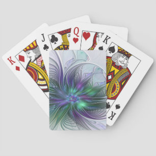 Lila Grön Blomma Modern Abstrakt Konst Fraktal Casinokort