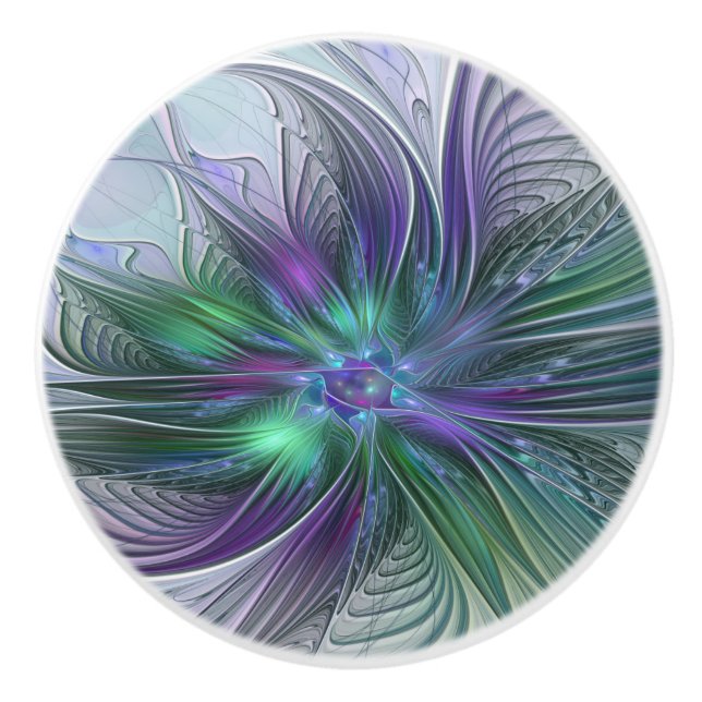 Lila Grön Blomma Modern Abstrakt Konst Fraktal Knopp (Framsidan)