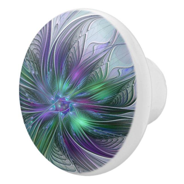 Lila Grön Blomma Modern Abstrakt Konst Fraktal Knopp (Höger)
