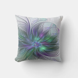 Lila Grön Blomma Modern Abstrakt Konst Fraktal Kudde