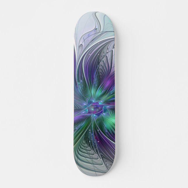 Lila Grön Blomma Modern Abstrakt Konst Fraktal Mini Skateboard Bräda 18,5 Cm (Framsida)