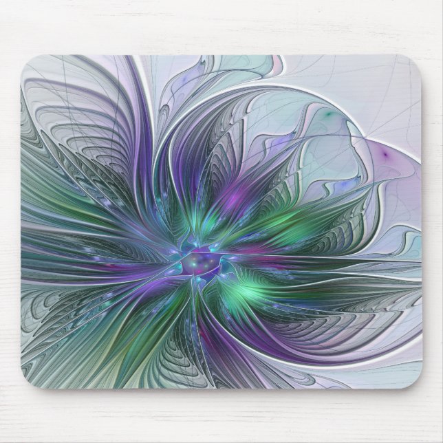 Lila Grön Blomma Modern Abstrakt Konst Fraktal Musmatta (Framsidan)