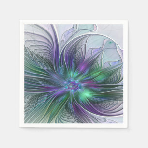 Lila Grön Blomma Modern Abstrakt Konst Fraktal Pappersservett