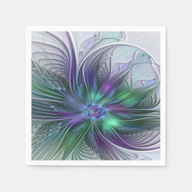 Lila Grön Blomma Modern Abstrakt Konst Fraktal Pappersservett (Framsidan)