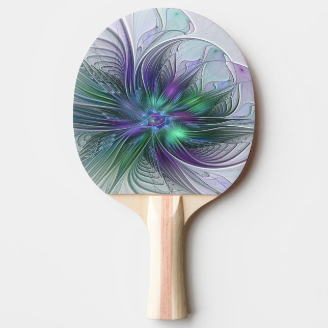 Lila Grön Blomma Modern Abstrakt Konst Fraktal Pingisracket (Framsidan)
