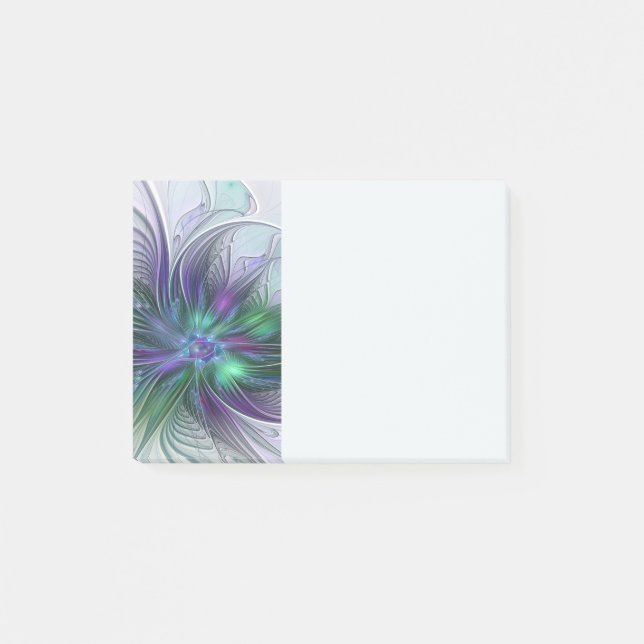 Lila Grön Blomma Modern Abstrakt Konst Fraktal Post-it Block (Framsida)