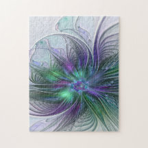 Lila Grön Blomma Modern Abstrakt Konst Fraktal