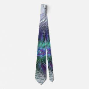 Lila Grön Blomma Modern Abstrakt Konst Fraktal Slips