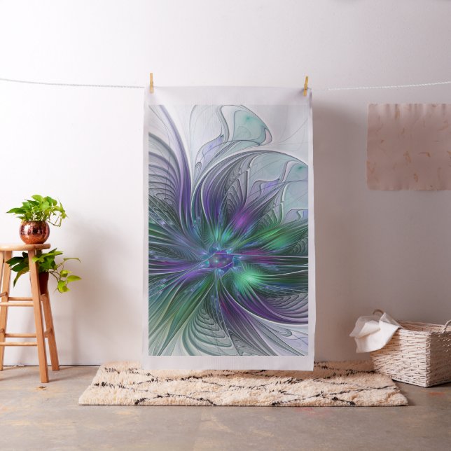 Lila Grön Blomma Modern Abstrakt Konst Fraktal Tyg (In Situ)