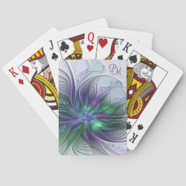Lila Grön Blomma Modern Abstrakt Konst Monogram Casinokort