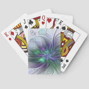 Lila Grön Blomma Modern Abstrakt Konst Monogram Casinokort