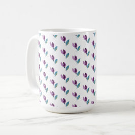 Lila Grön Blommig Akvarell Handmålad Kaffemugg