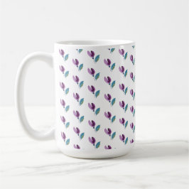 Lila Grön Blommig Akvarell Handmålad Kaffemugg