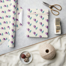 Lila Grön Blommig Akvarell Handmålad Presentpapper