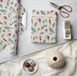 Lila Grön Blommig Akvarell Handmålad Presentpapper