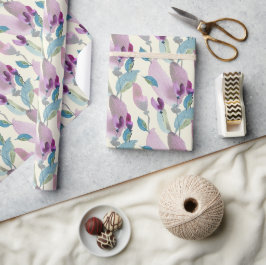Lila Grön Blommig Akvarell Handmålad Presentpapper
