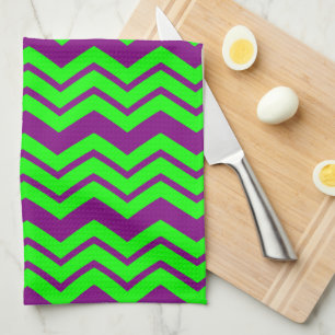 Lila Grön Chevron Sicksack Design Kökshandduk