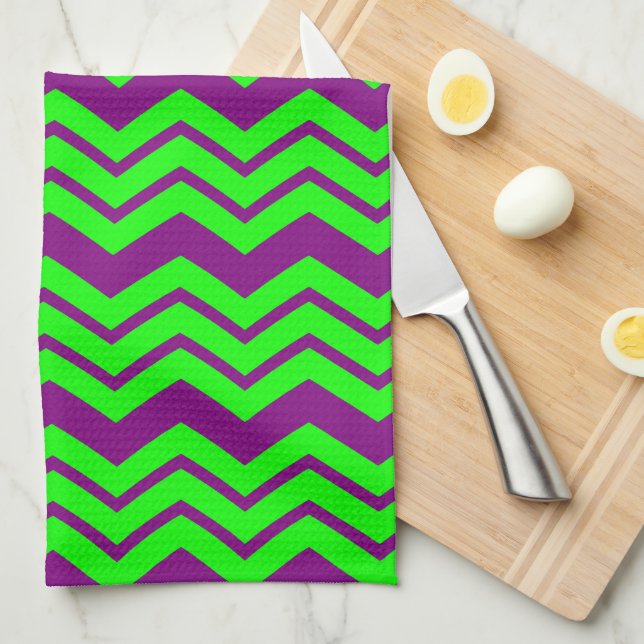 Lila Grön Chevron Sicksack Design  Kökshandduk (Vikt i Fjärdedel)