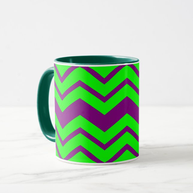 Lila Grön Chevron Sicksack Design  Mugg (Framsida vänster)