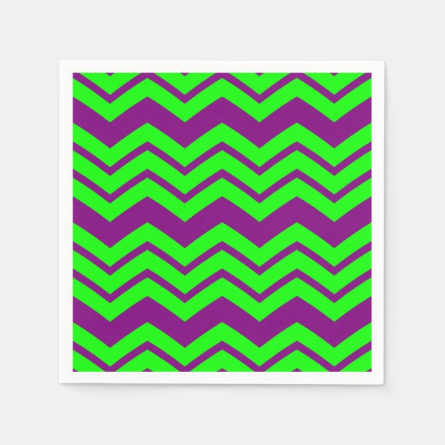 Lila Grön Chevron Sicksack Design  Pappersservett (Framsidan)