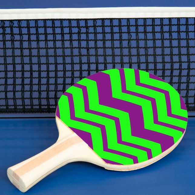 Lila Grön Chevron Sicksack Design  Pingisracket (Insitu)