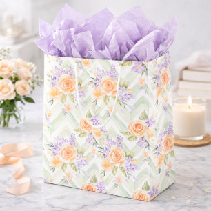 Lila Grön Elegant Akvarell Blommig Chevron