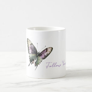 Lila Grön Följ Glädje Fjäril Kaffemugg