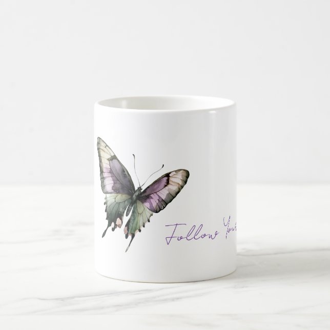 Lila Grön Följ Glädje Fjäril Kaffemugg (Center)