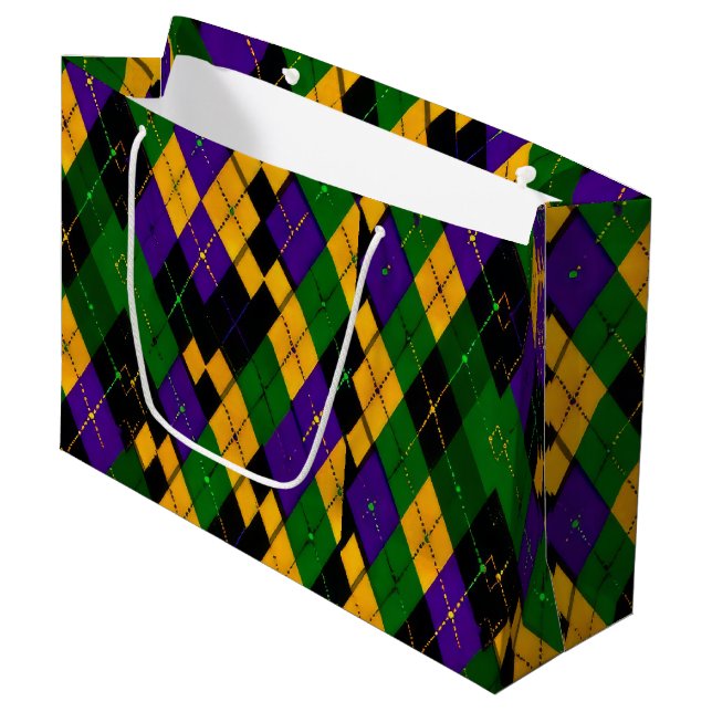 LILA GRÖN GUL MARDI GRAS DIAMANTMÖNSTER (Framsidan Vinklad)