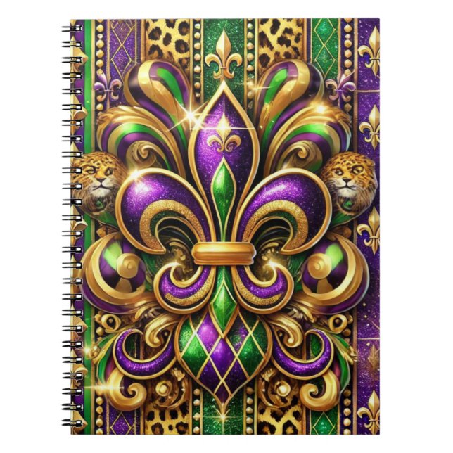 LILA GRÖN GULD MARDI GRAS FLEUR DE LIS ANTECKNINGSBOK (Framsidan)