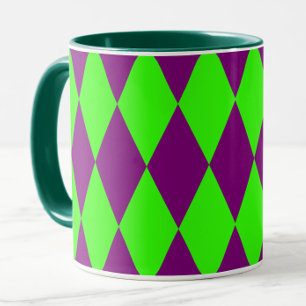 Lila Grön Harlekin Rutig Design Mugg