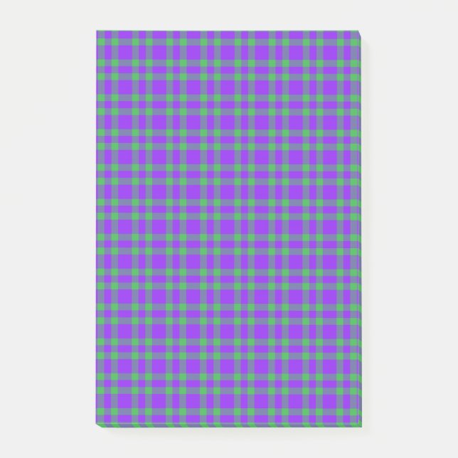 Lila Grön Karomönster Post-it Block (Framsida)